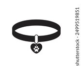 Pet collar or dog collar with heart Shaped dog tag vector icon for apps and web