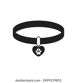 Pet collar or dog collar with heart Shaped dog tag vector icon for apps and web