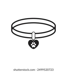 Pet collar or dog collar with heart Shaped dog tag vector icon for apps and web	