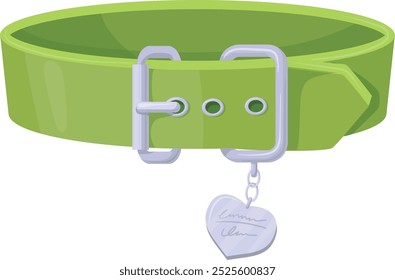 Collar de mascotas Icono de dibujos animados de accesorios de perro de cuero verde aislado sobre fondo blanco