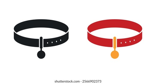 Pet collar icon set in black and colored