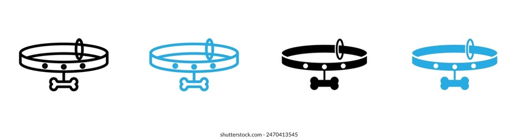 Pet collar icon set illustrating different types of pet collars, ideal for pet care and animal-themed visuals.