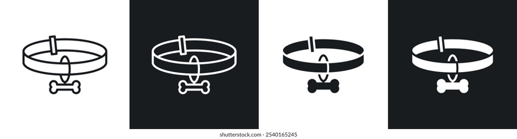 Conjunto de iconos de collar de mascota. Símbolos de Vector en colores blanco y negro.