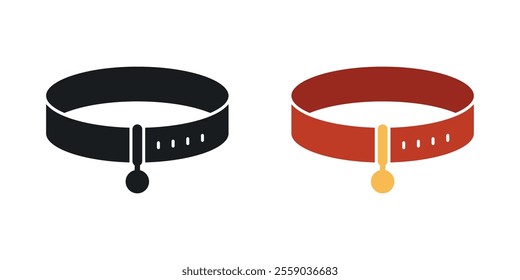 Pet collar icons in black and colored version