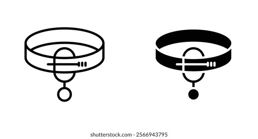 Pet collar icons. black and white vector set.