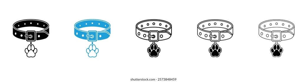 Pet collar icons in filled and 3 stroke weights