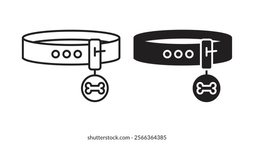 Pet collar icons in line stroke and flat versions