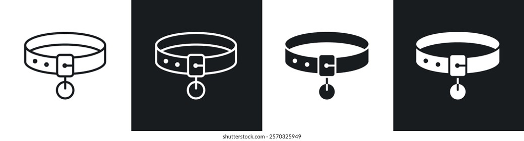 Pet collar icons vectors set in black. line and flat versions