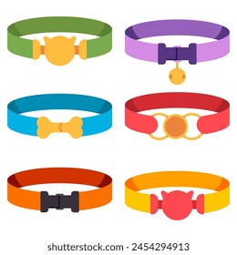 Pet collars vector cartoon set isolated on a white background.