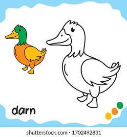 Pet coloring sheets for kids -  coloring duck with cartoon characters