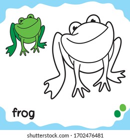 Hojas para colorear mascotas para niños - colorear rana con personajes de dibujos animados