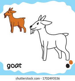 Pet coloring sheets for kids -  coloring goat with cartoon characters