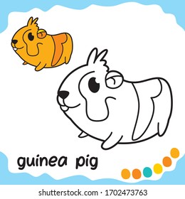 Pet coloring sheets for kids -  coloring guinea pig with cartoon characters