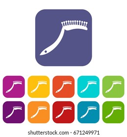 Pet comb icons set vector illustration in flat style In colors red, blue, green and other