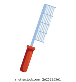 Pet comb with a red handle for grooming pets with long hair
