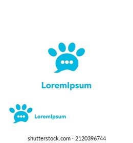 Haustier konsultiert Logo-Design auf isoliertem Hintergrund, Pfotensymbol mit Sprechblase, Logo-Vorlage für Haustiere
