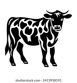 Pet cow in linocut textured style. Isolated on white background vector illustration