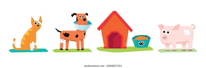 Pet Cure and Medical Treatment with Animal at Veterinary Vector Set