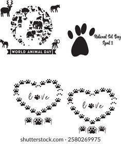 pet day silhoutte vector National Pet Day. Happy Pet Day Background. April 11. Pet Day Celebration. Cartoon Vector illustration design for Poster, Banner, Flyer, Greeting, Card, Cover,