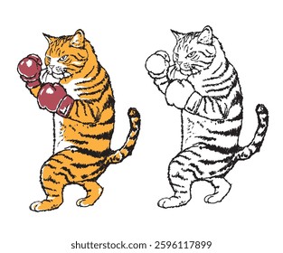 Pet design. Boxing club artwork. Cat boxing academy graphic print design for apparel, stickers, posters and background.