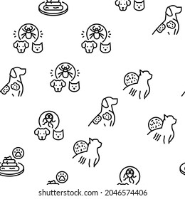 Pet Disease Ill Health Problem Vector Seamless Pattern Thin Line Illustration