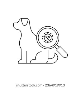 Enfermedad de mascotas y diseño de iconos de vidrio de aumento. Clínica veterinaria. parásitos de mascotas. aislado de fondo blanco. ilustración vectorial