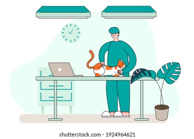 Pet doctor illustration or animal doctor, flat design, thin outline style