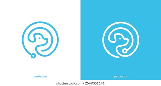 Plantilla de diseño de logotipo de Pet Doctor. Gráfico de iconos de estetoscopio circular y mascotas. Logotipo del cuidado del animal doméstico, icono, símbolo, Vector, Plantilla del diseño.