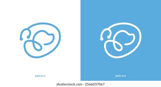 Pet Doctor Logo Design Template. Pet and Circular Stethoscope Icon Graphic. Pet Care Logo Design Template.