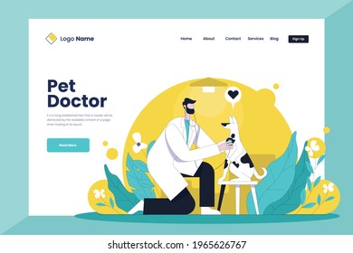 Pet doctor vector flat illustration concept, pet doctor landing page design template