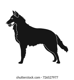 A pet, a dog with a ball in his teeth, a German shepherd. Pet ,dog care single icon in black style vector symbol stock illustration web.