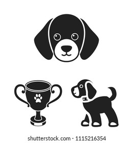 Pet dog black icons in set collection for design. Caring for the puppy vector symbol stock web illustration.