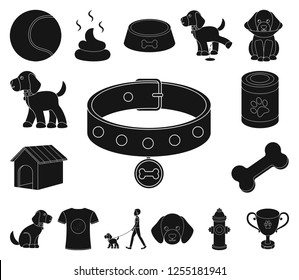 Pet dog black icons in set collection for design. Caring for the puppy vector symbol stock web illustration.