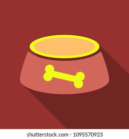 Pet dog bowl flat icon with long shadow,