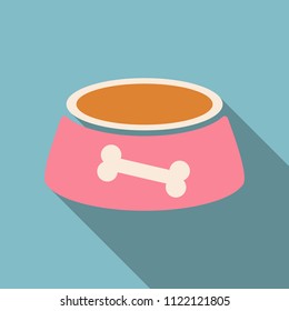 Pet dog bowl flat icon with long shadow,