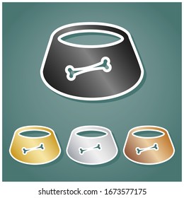 Pet dog bowl sign  Set metallic Icons and gray  gold  silver   bronze gradient and white contour   shadow at viridan background  Illustration 