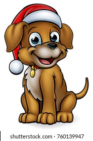 A pet dog cartoon character wearing a Christmas Santa Claus hat