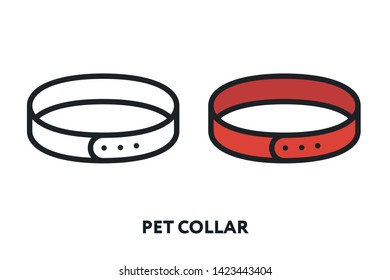 Pet Dog Cat Collar. Vector Flat Line Icon Illustration.