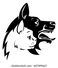 Pet dog and cat faces in profile concept icon