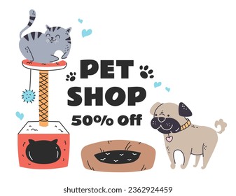 Pet dog cat shop care animal store sale banner concept. Vector flat graphic design illustration
