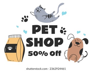 Pet dog cat shop care animal store sale banner concept. Vector flat graphic design illustration
