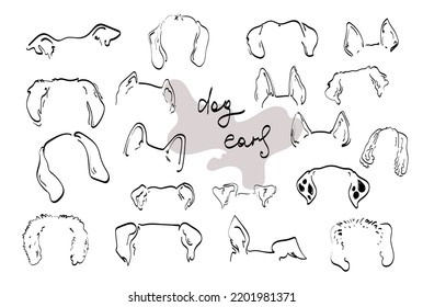 Pet Dog Ears Outline Drawing Doodle Sketh Vector Icon Illustration