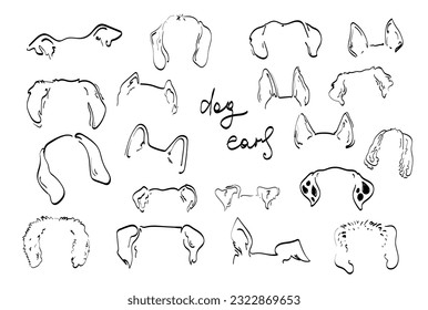 Perro de mascota Tatuaje de orejas Esquema Dibujo doodle sket vectorial ilustración de icono