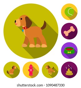 Pet dog flat icons in set collection for design. Caring for the puppy vector symbol stock web illustration.