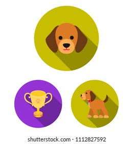 Pet dog flat icons in set collection for design. Caring for the puppy vector symbol stock web illustration.