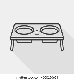Pet dog food bowl flat icon with long shadow, line icon