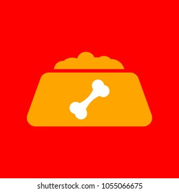 Pet dog food sign illustration. Vector. Orange icon with white holes if exist at red background. Isolated.