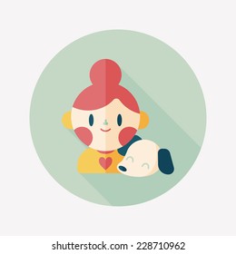 Pet dog and girl friendship flat icon with long shadow,eps10