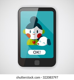 Pet dog and girl friendship flat icon with long shadow,eps10