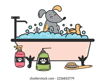 Pet dog grooming supplies domestic accessory isolated on white background. Vector flat graphic design element concept illustration